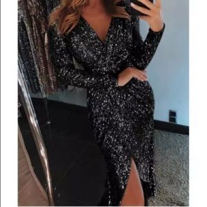 Black sequin dress with long sleeves